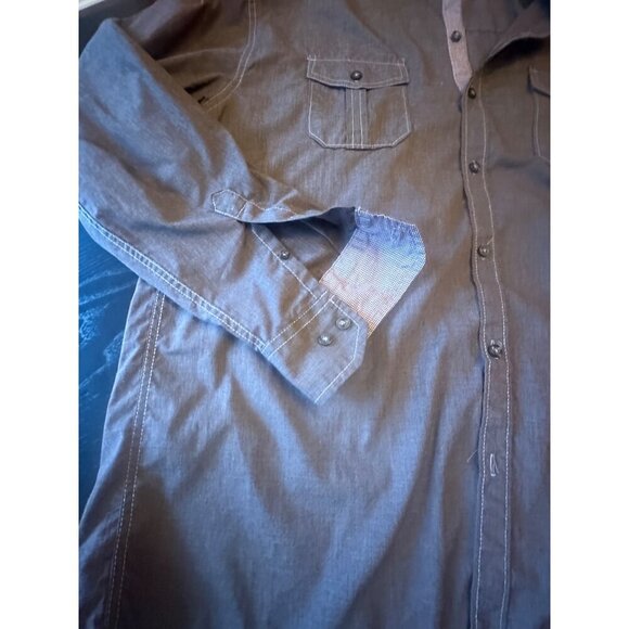 Michael Brandon Brown Gray Button Front Roll Tab Sleeve Shirt Size X Large - Picture 4 of 6